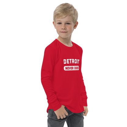 'Detroit Never Dies' T-Shirt | Unisex Youth Long Sleeve