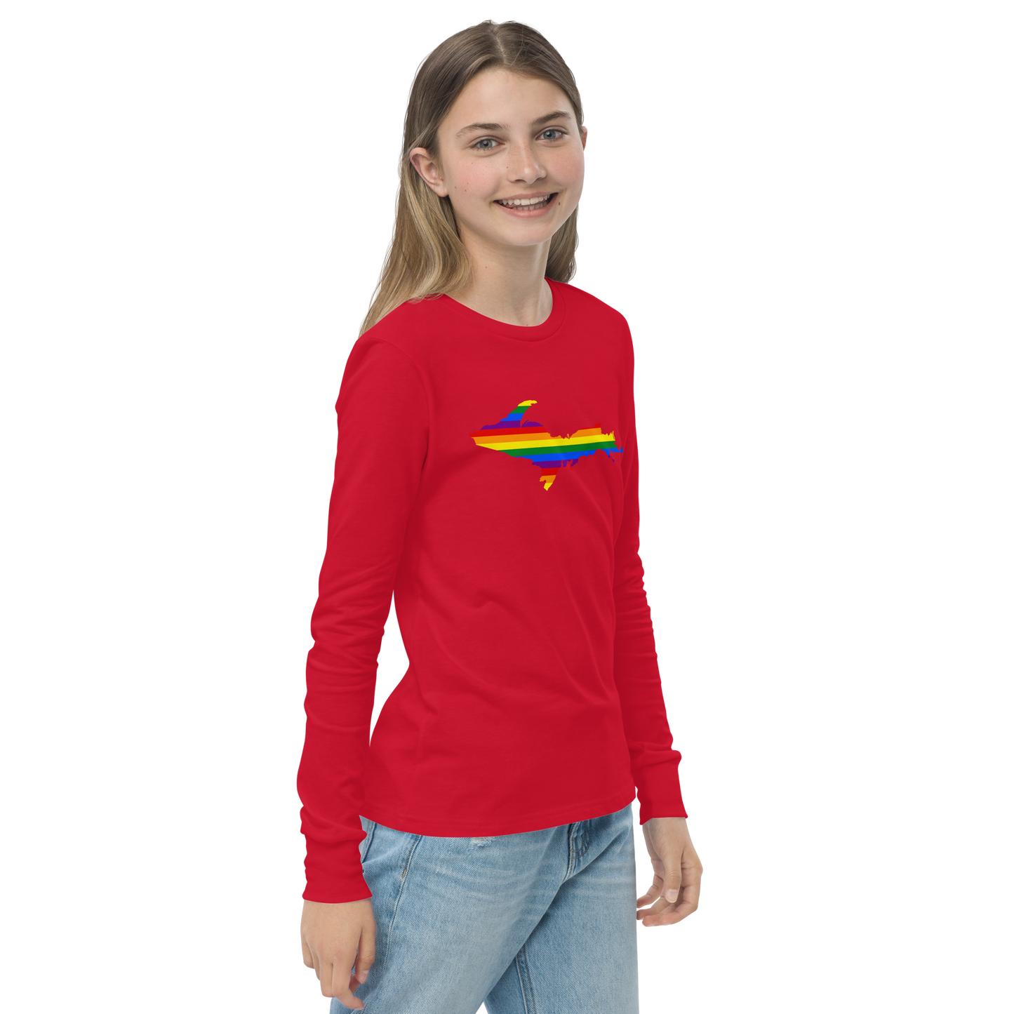 Michigan Upper Peninsula T-Shirt (w/ UP Pride Flag Outline) | Youth Long Sleeve