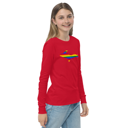 Michigan Upper Peninsula T-Shirt (w/ UP Pride Flag Outline) | Youth Long Sleeve