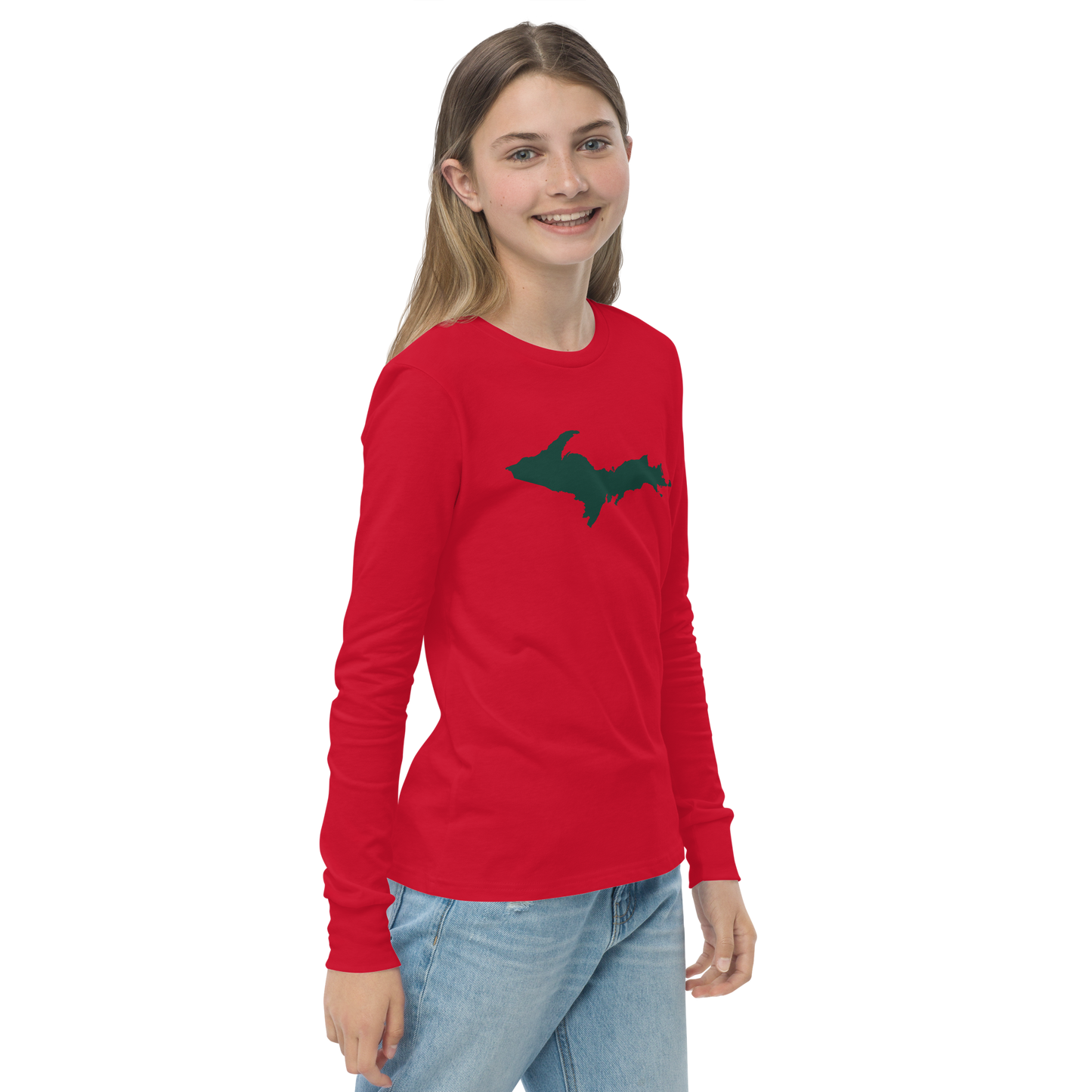 Michigan Upper Peninsula T-Shirt (w/ Green UP Outline) | Youth Long Sleeve