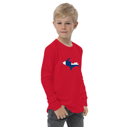 Michigan Upper Peninsula T-Shirt (w/ UP Finland Flag Outline) | Youth Long Sleeve