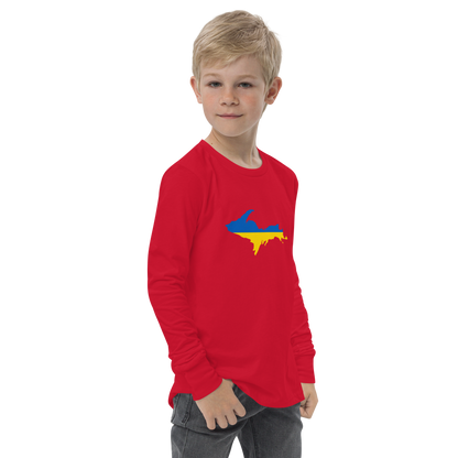 Michigan Upper Peninsula T-Shirt (w/ UP Ukraine Flag Outline) | Youth Long Sleeve