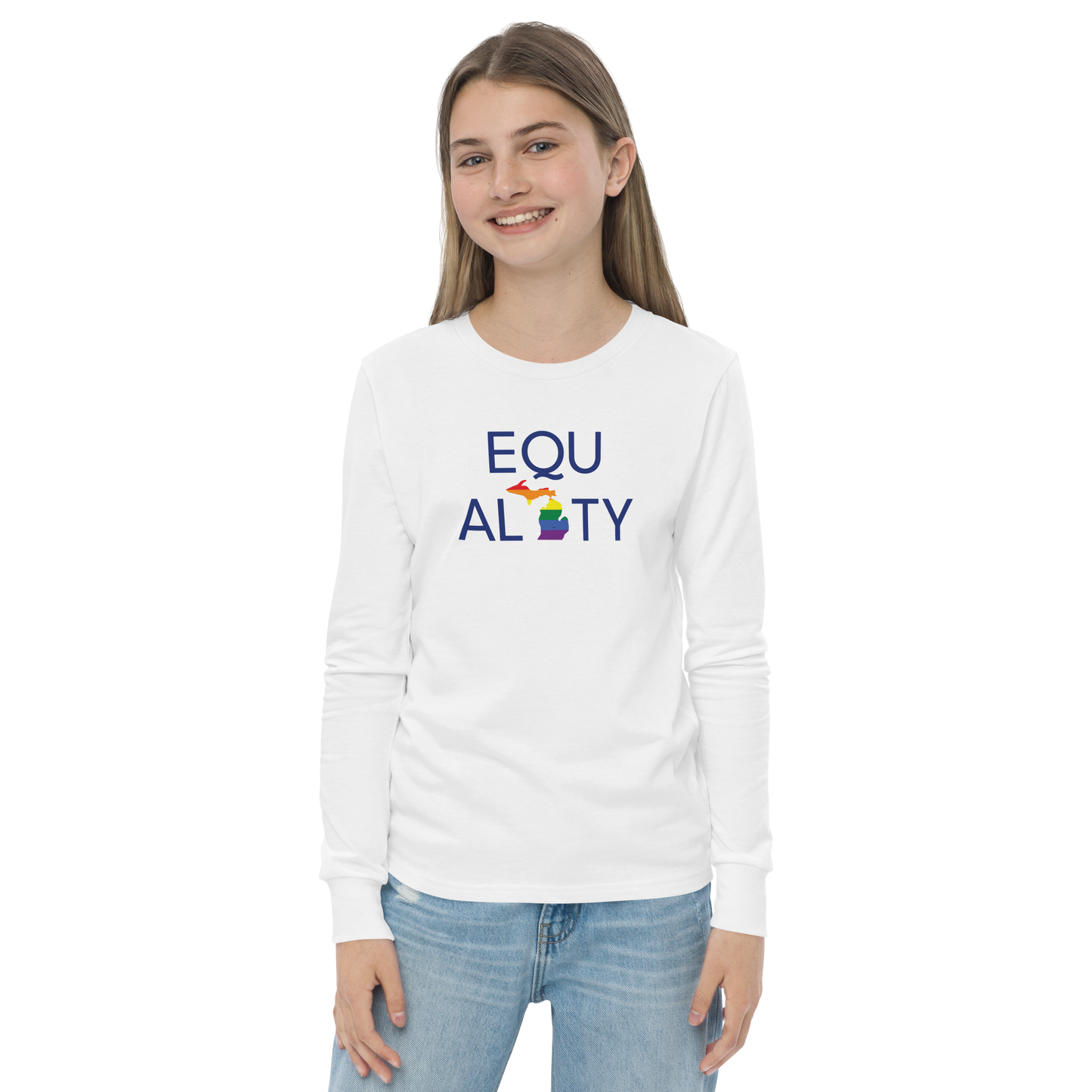 Michigan 'Equality' T-Shirt (LGBTQ Pride Colors) | Unisex Youth Long Sleeve