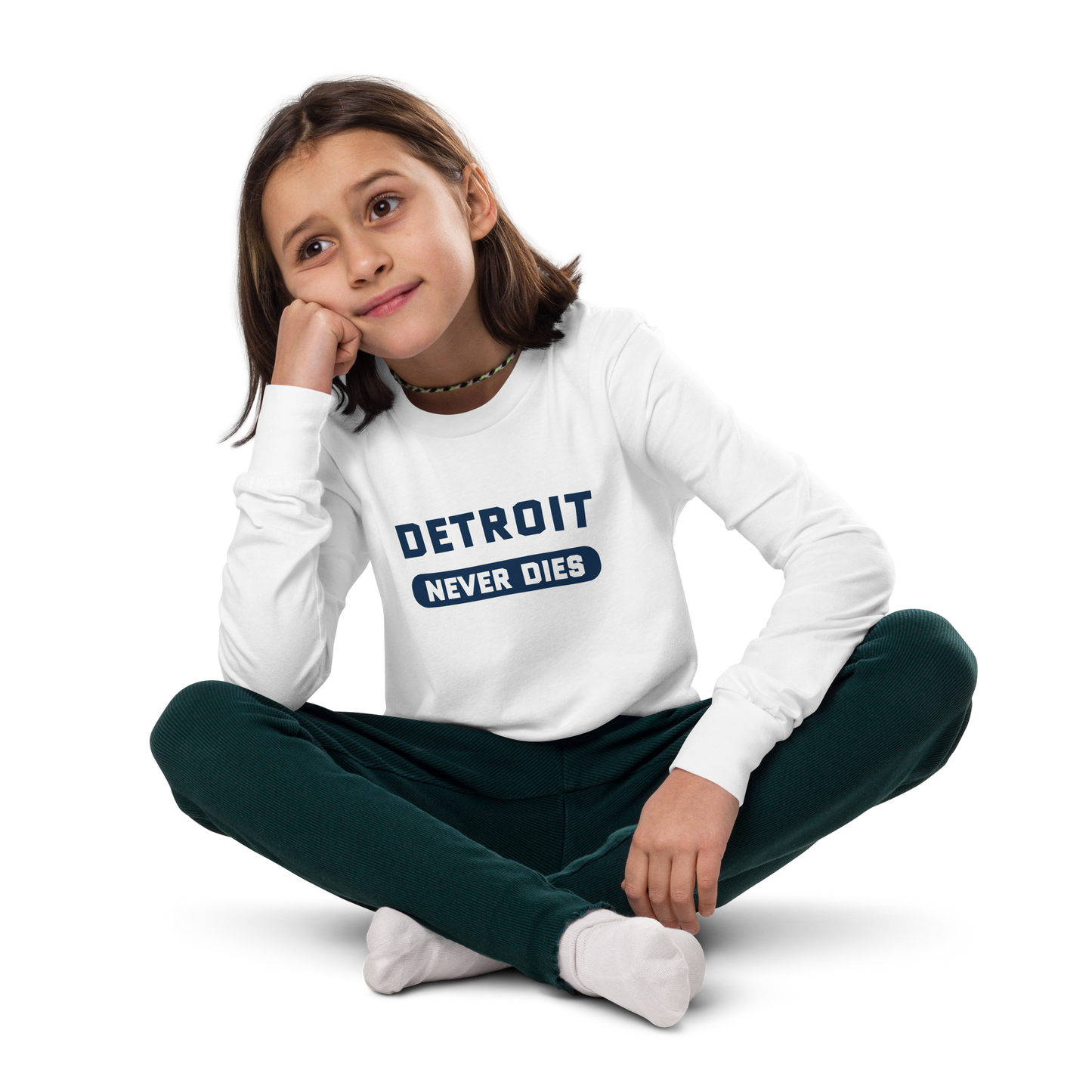 'Detroit Never Dies' T-Shirt | Unisex Youth Long Sleeve