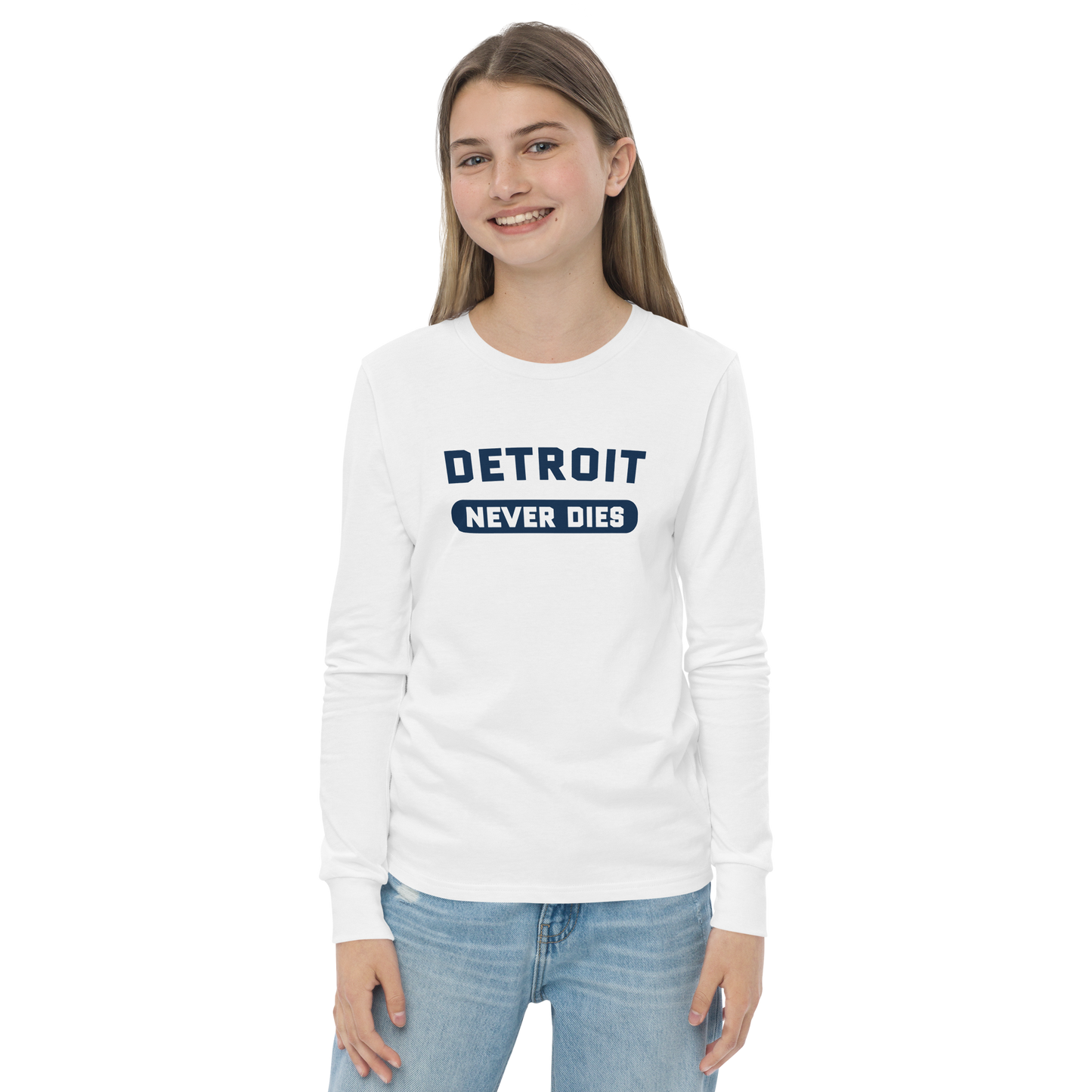 'Detroit Never Dies' T-Shirt | Unisex Youth Long Sleeve