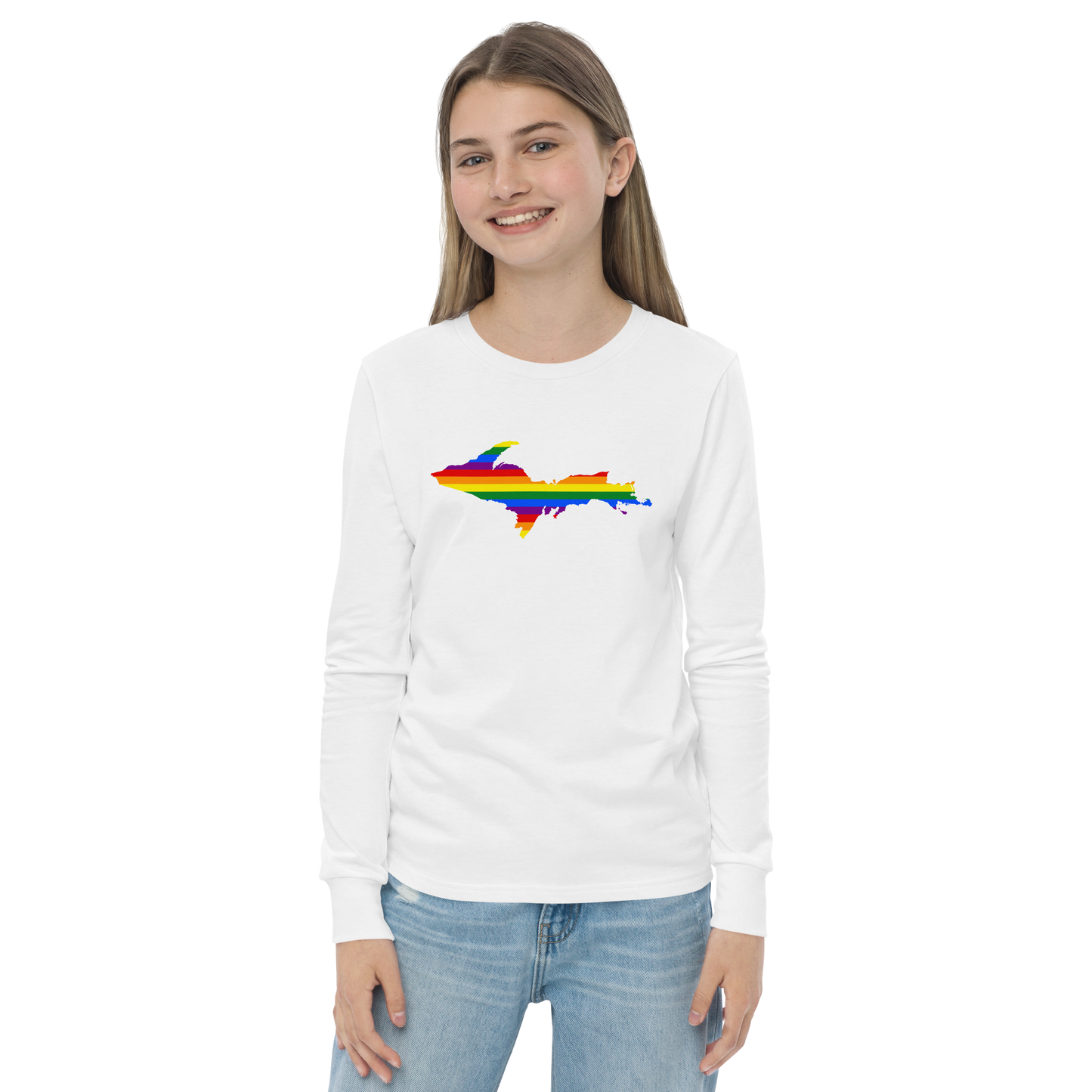 Michigan Upper Peninsula T-Shirt (w/ UP Pride Flag Outline) | Youth Long Sleeve