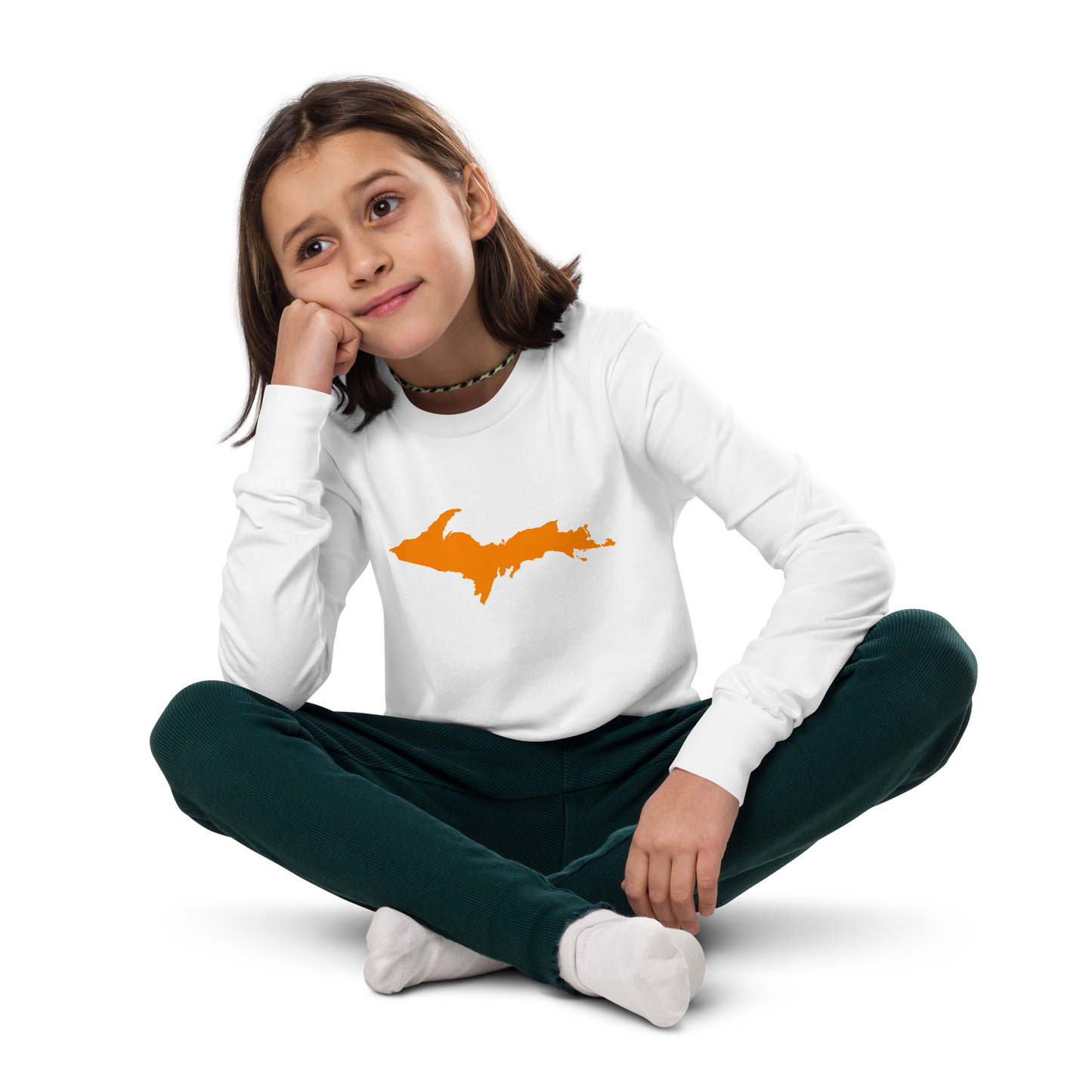 Michigan Upper Peninsula T-Shirt (w/ Orange UP Outline) | Youth Long Sleeve