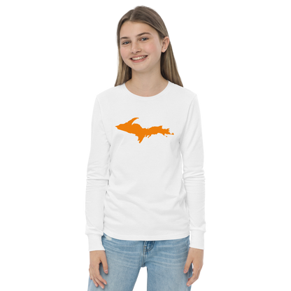 Michigan Upper Peninsula T-Shirt (w/ Orange UP Outline) | Youth Long Sleeve