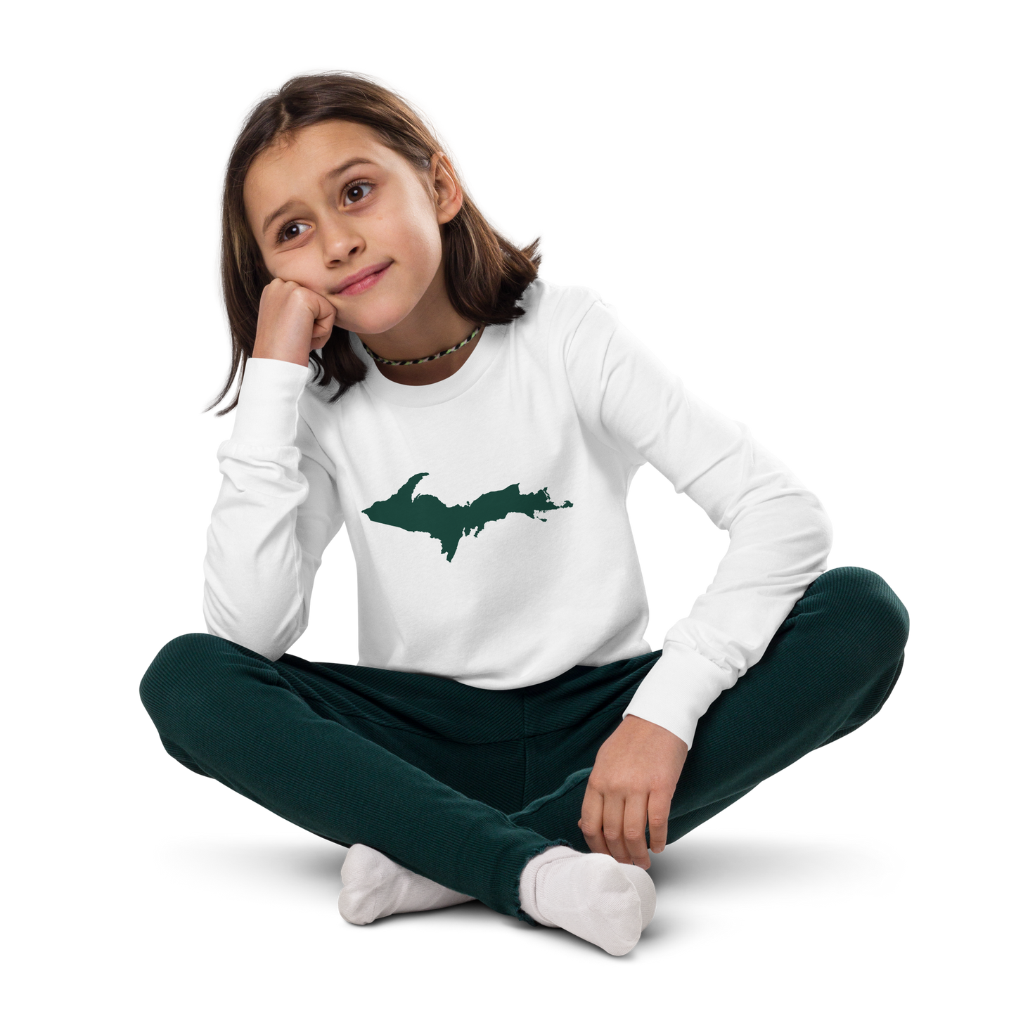 Michigan Upper Peninsula T-Shirt (w/ Green UP Outline) | Youth Long Sleeve