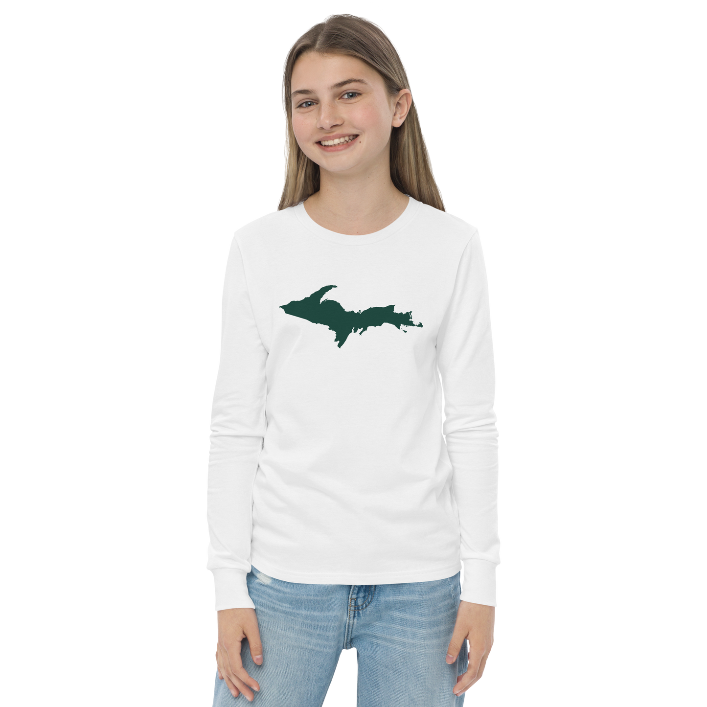 Michigan Upper Peninsula T-Shirt (w/ Green UP Outline) | Youth Long Sleeve