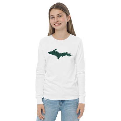 Michigan Upper Peninsula T-Shirt (w/ Green UP Outline) | Youth Long Sleeve