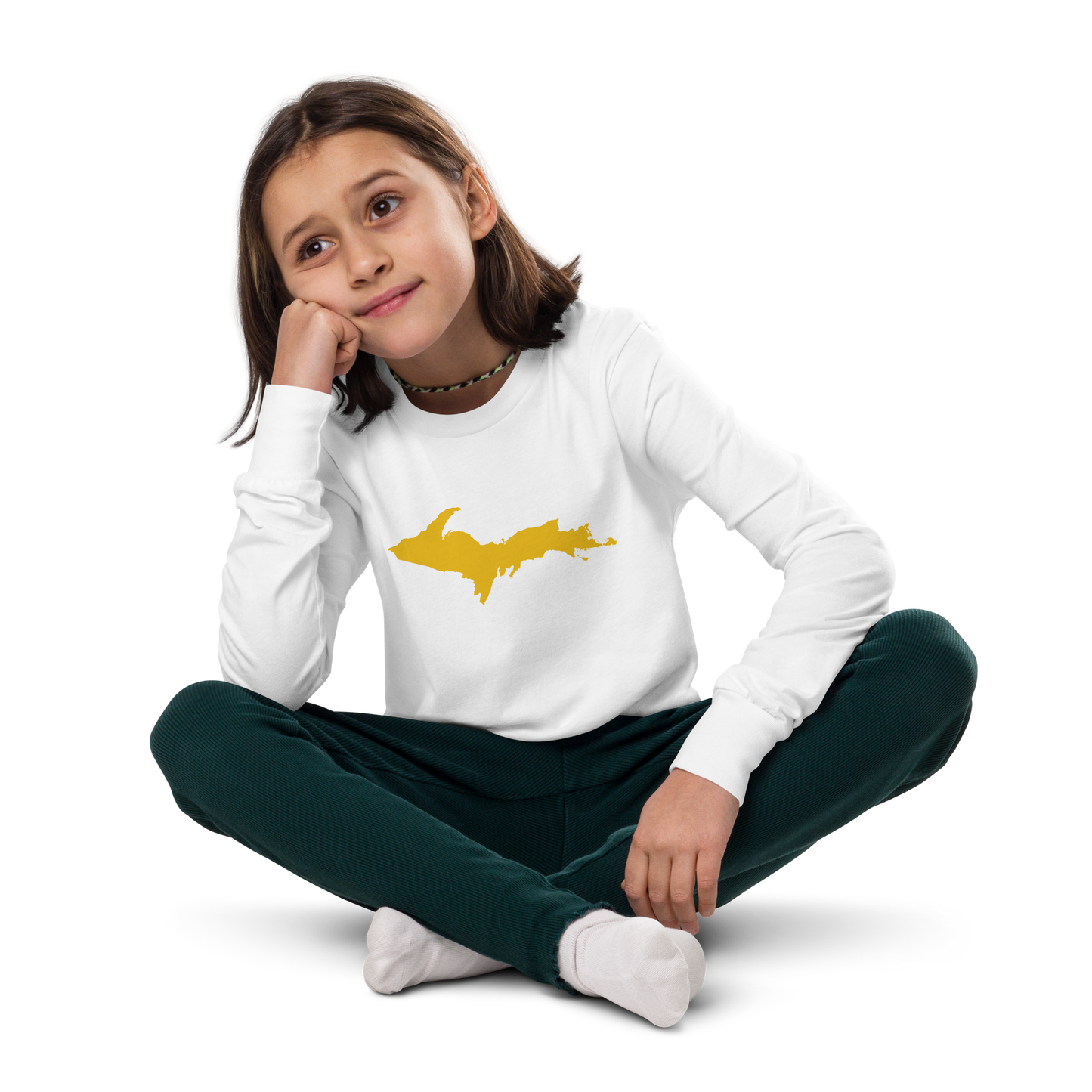 Michigan Upper Peninsula T-Shirt (w/ Gold UP Outline) | Youth Long Sleeve