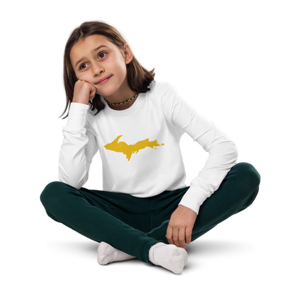 Michigan Upper Peninsula T-Shirt (w/ Gold UP Outline) | Youth Long Sleeve