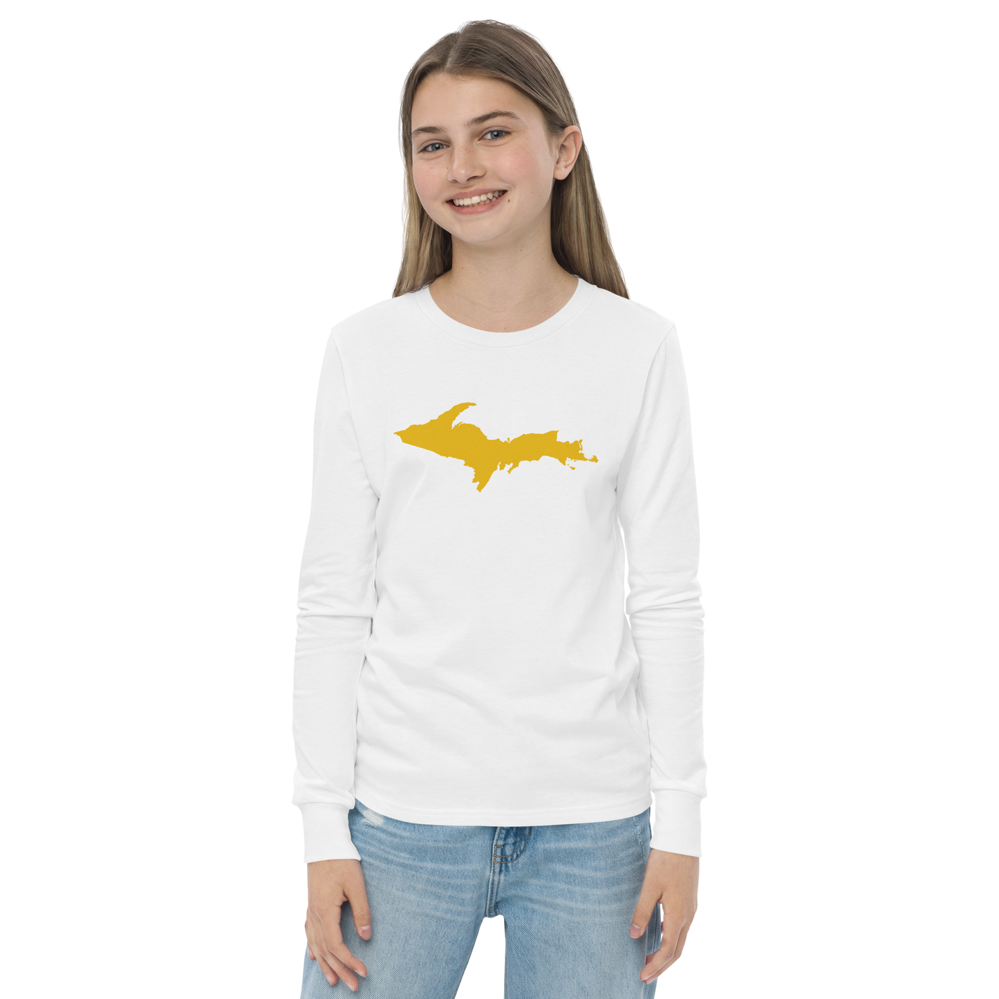 Michigan Upper Peninsula T-Shirt (w/ Gold UP Outline) | Youth Long Sleeve