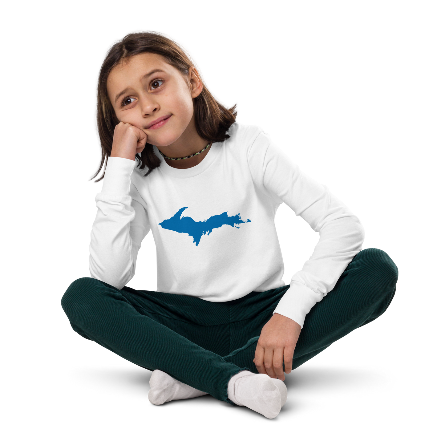 Michigan Upper Peninsula T-Shirt (w/ Azure UP Outline) | Youth Long Sleeve