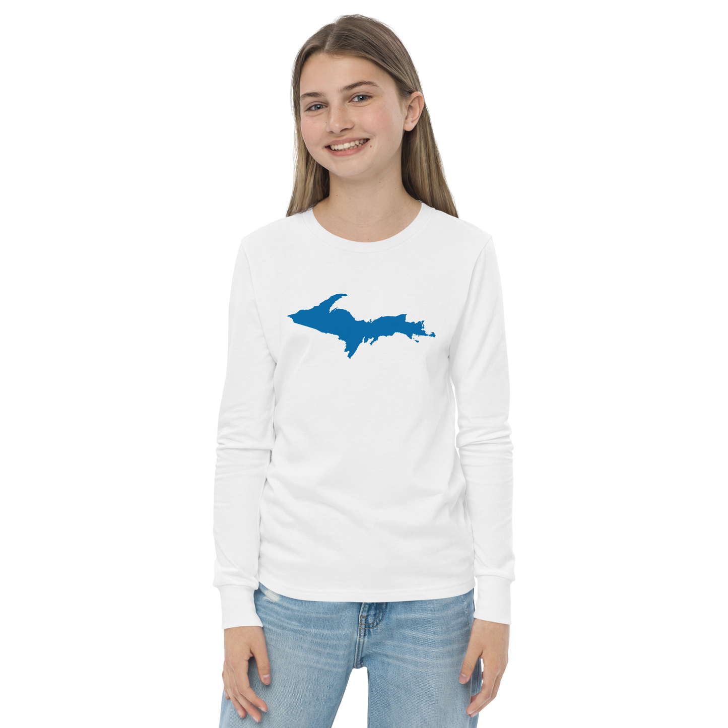 Michigan Upper Peninsula T-Shirt (w/ Azure UP Outline) | Youth Long Sleeve