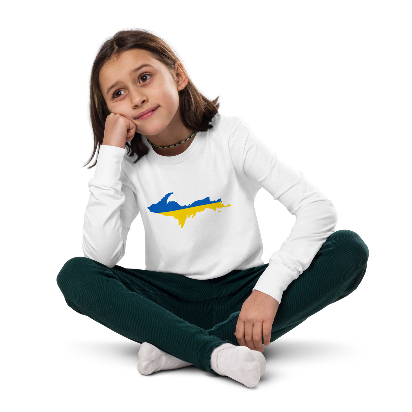 Michigan Upper Peninsula T-Shirt (w/ UP Ukraine Flag Outline) | Youth Long Sleeve