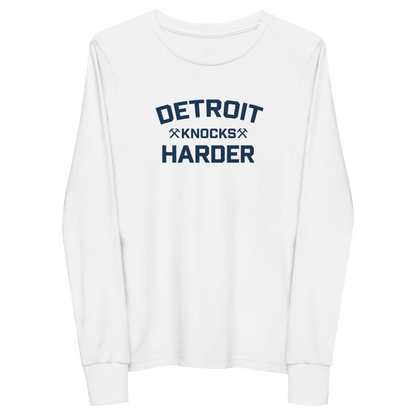 'Detroit Knocks Harder' T-Shirt | Unisex Youth Long Sleeve - Circumspice Michigan