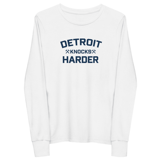 'Detroit Knocks Harder' T-Shirt | Unisex Youth Long Sleeve - Circumspice Michigan