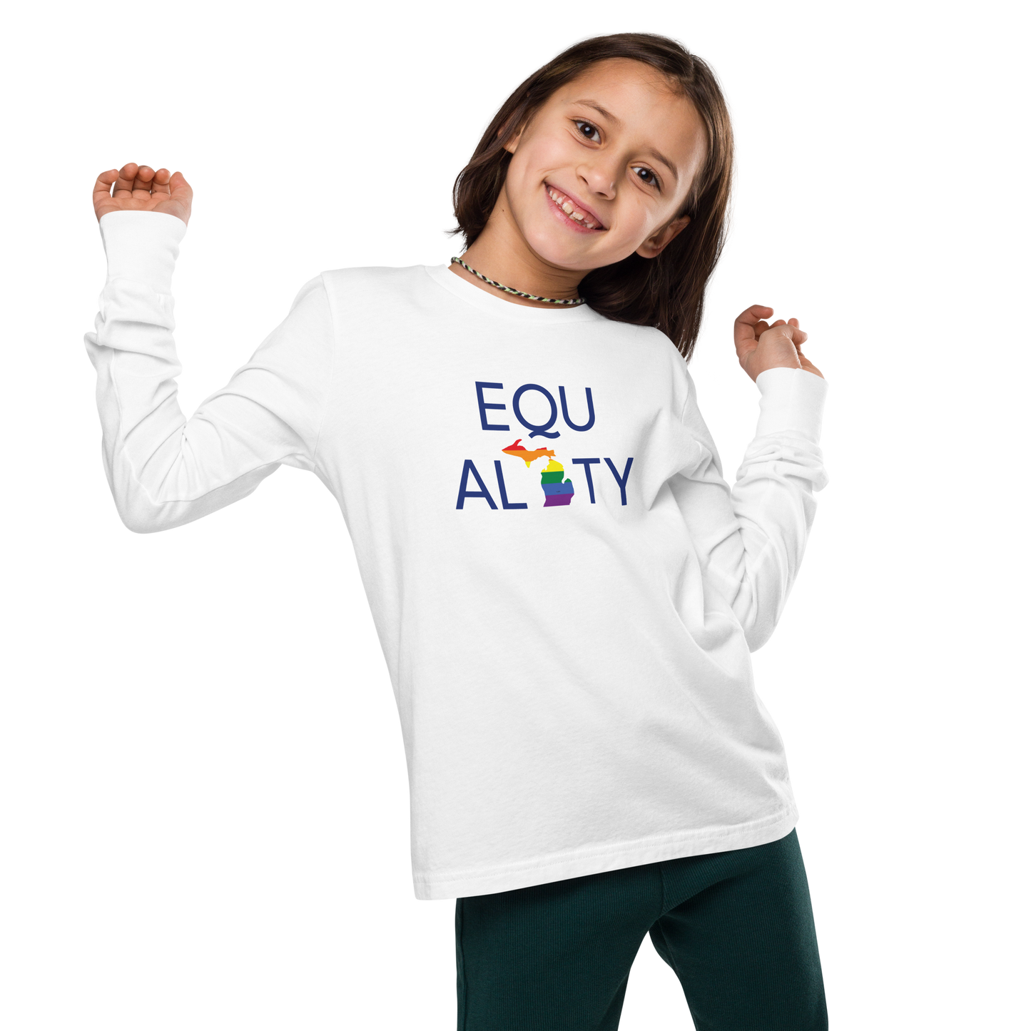 Michigan 'Equality' T-Shirt (LGBTQ Pride Colors) | Unisex Youth Long Sleeve