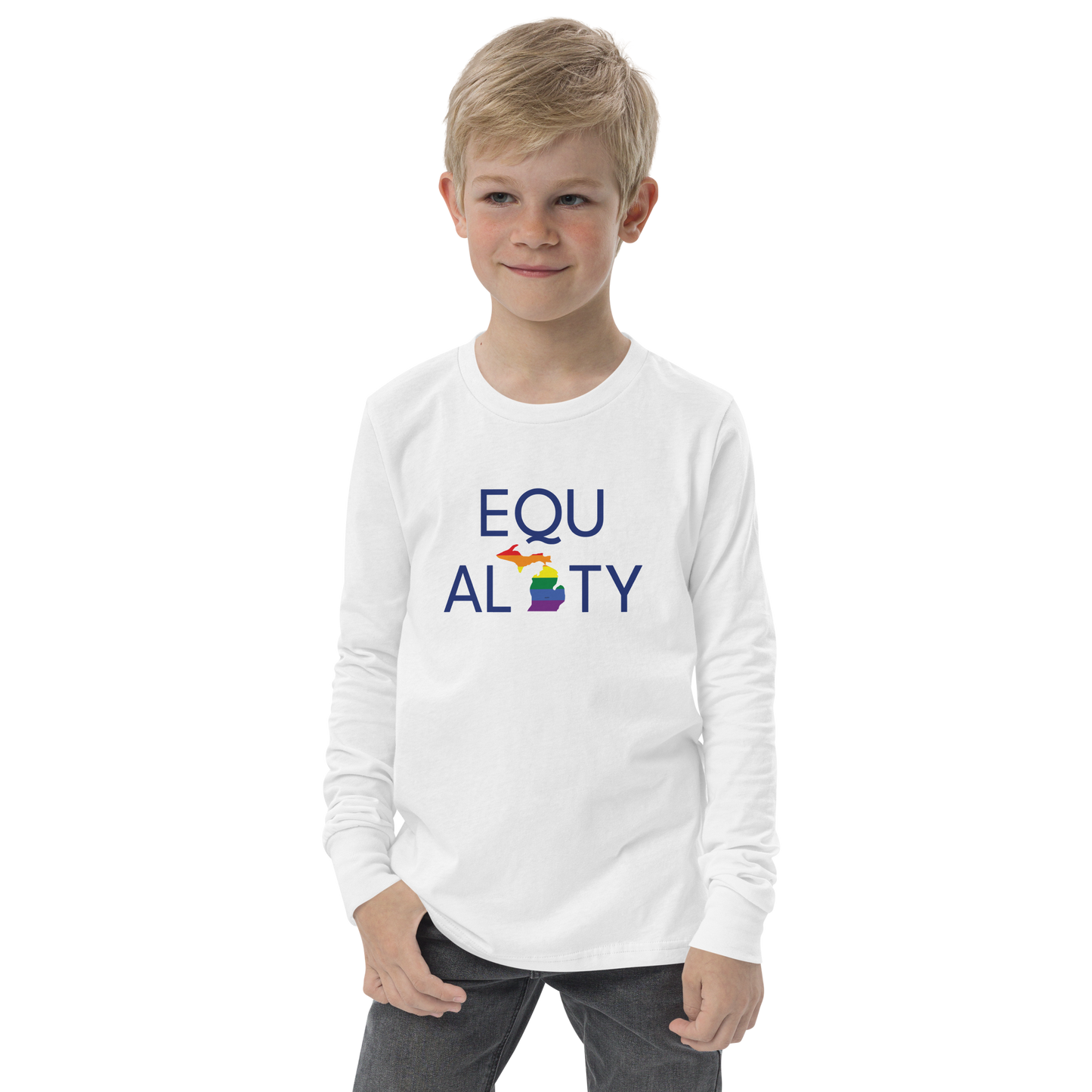 Michigan 'Equality' T-Shirt (LGBTQ Pride Colors) | Unisex Youth Long Sleeve