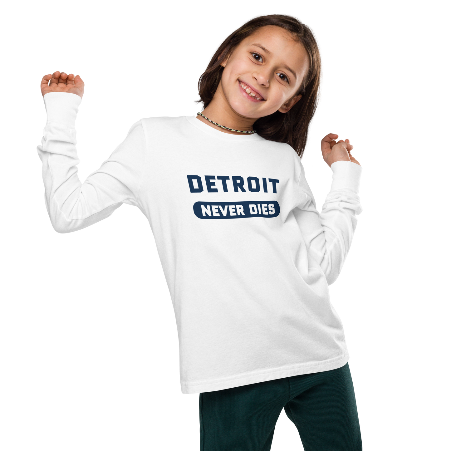 'Detroit Never Dies' T-Shirt | Unisex Youth Long Sleeve