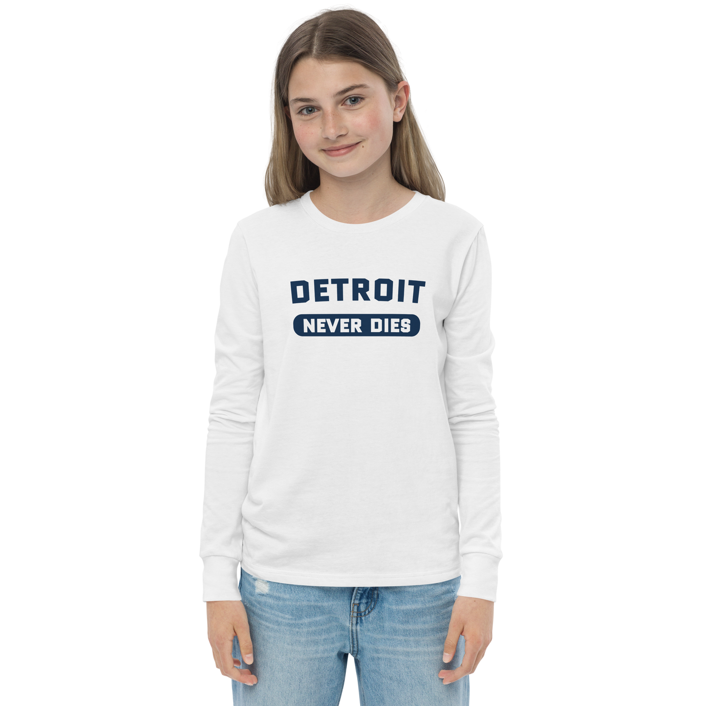 'Detroit Never Dies' T-Shirt | Unisex Youth Long Sleeve