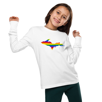 Michigan Upper Peninsula T-Shirt (w/ UP Pride Flag Outline) | Youth Long Sleeve