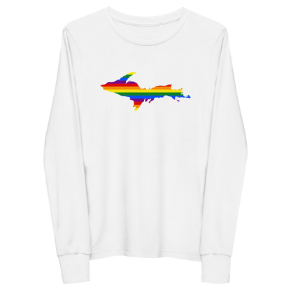 Michigan Upper Peninsula T-Shirt (w/ UP Pride Flag Outline) | Youth Long Sleeve