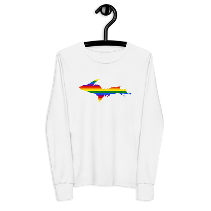 Michigan Upper Peninsula T-Shirt (w/ UP Pride Flag Outline) | Youth Long Sleeve