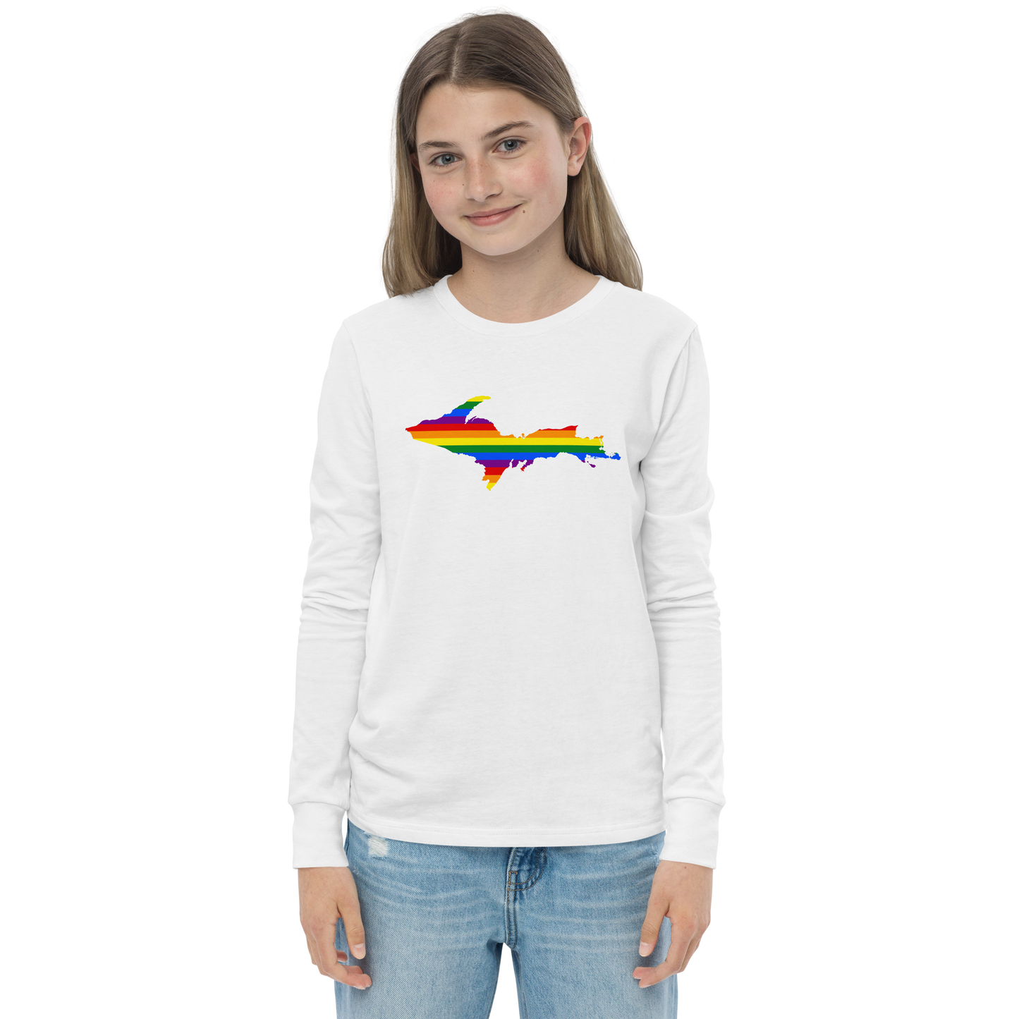 Michigan Upper Peninsula T-Shirt (w/ UP Pride Flag Outline) | Youth Long Sleeve