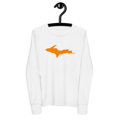 Michigan Upper Peninsula T-Shirt (w/ Orange UP Outline) | Youth Long Sleeve