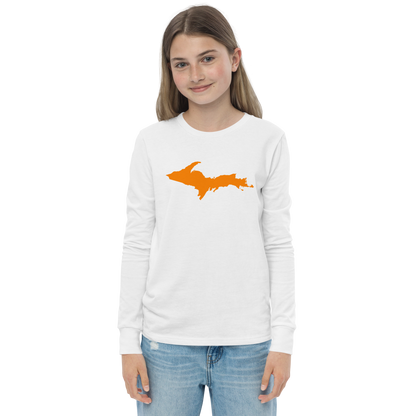 Michigan Upper Peninsula T-Shirt (w/ Orange UP Outline) | Youth Long Sleeve