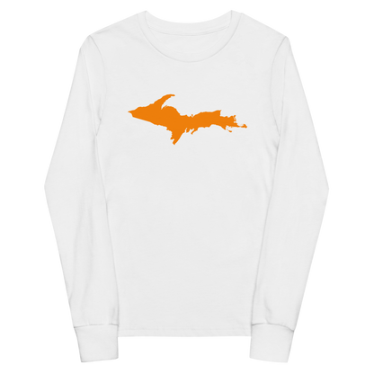 Michigan Upper Peninsula T-Shirt (w/ Orange UP Outline) | Youth Long Sleeve