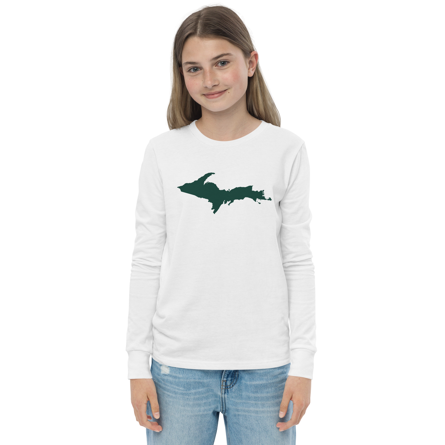 Michigan Upper Peninsula T-Shirt (w/ Green UP Outline) | Youth Long Sleeve