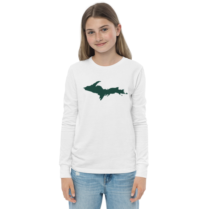 Michigan Upper Peninsula T-Shirt (w/ Green UP Outline) | Youth Long Sleeve