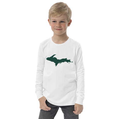 Michigan Upper Peninsula T-Shirt (w/ Green UP Outline) | Youth Long Sleeve