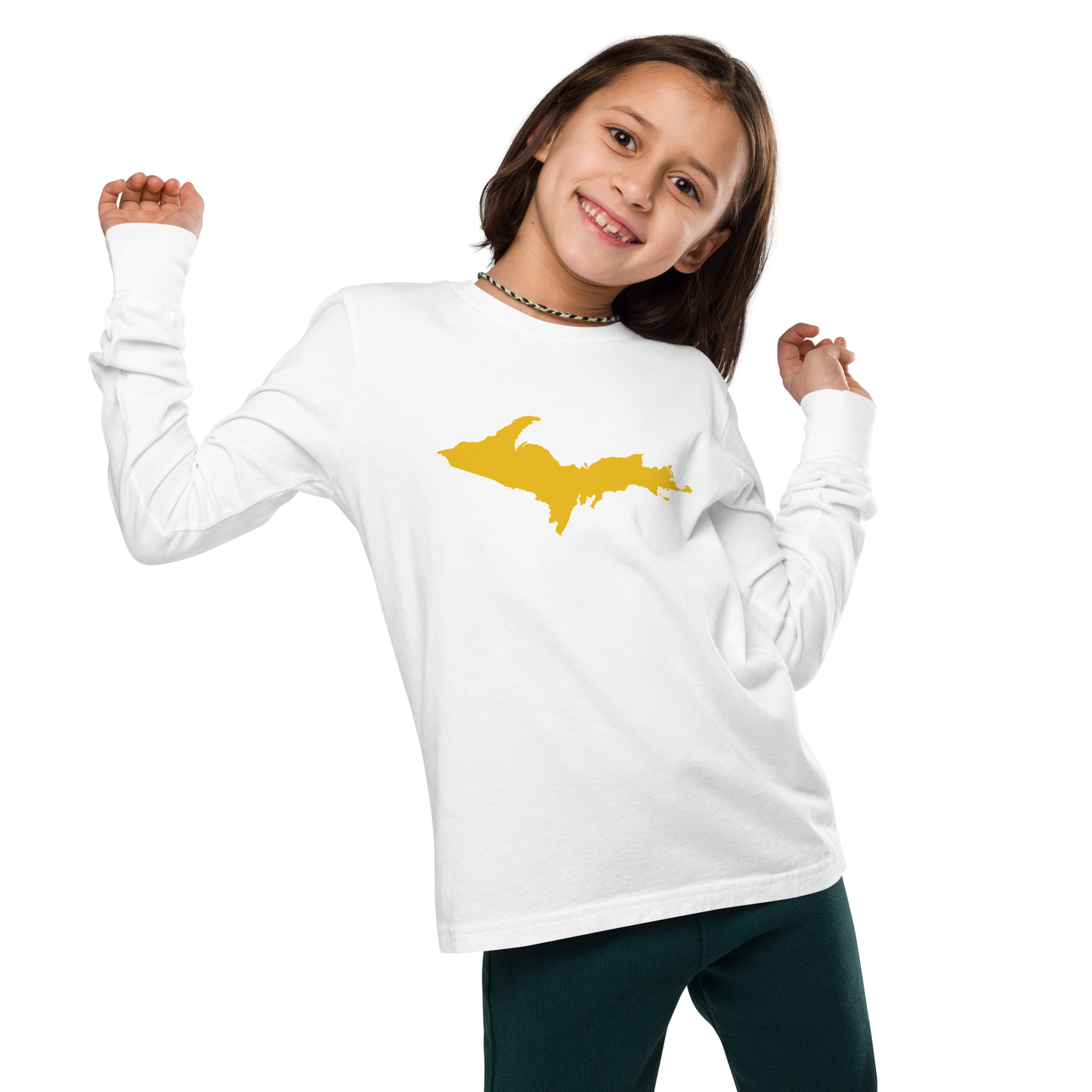 Michigan Upper Peninsula T-Shirt (w/ Gold UP Outline) | Youth Long Sleeve