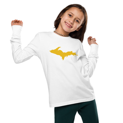 Michigan Upper Peninsula T-Shirt (w/ Gold UP Outline) | Youth Long Sleeve