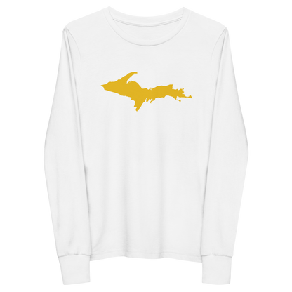 Michigan Upper Peninsula T-Shirt (w/ Gold UP Outline) | Youth Long Sleeve