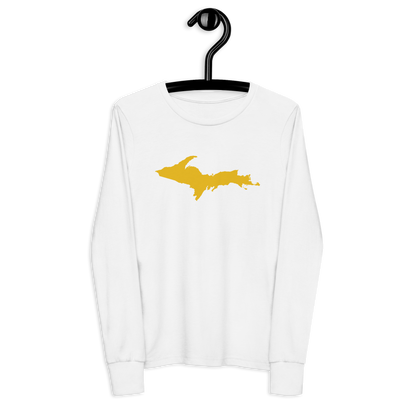 Michigan Upper Peninsula T-Shirt (w/ Gold UP Outline) | Youth Long Sleeve