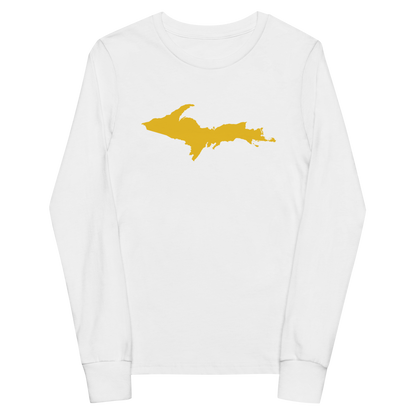 Michigan Upper Peninsula T-Shirt (w/ Gold UP Outline) | Youth Long Sleeve