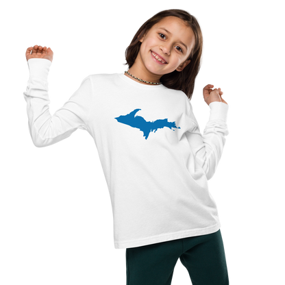 Michigan Upper Peninsula T-Shirt (w/ Azure UP Outline) | Youth Long Sleeve