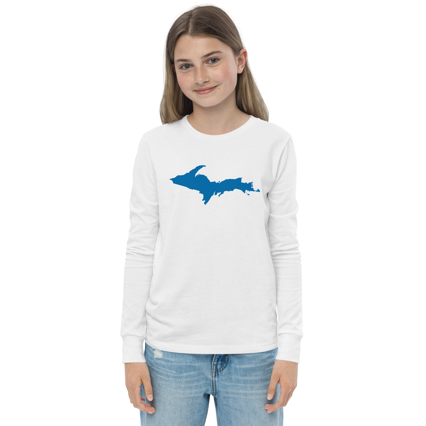 Michigan Upper Peninsula T-Shirt (w/ Azure UP Outline) | Youth Long Sleeve