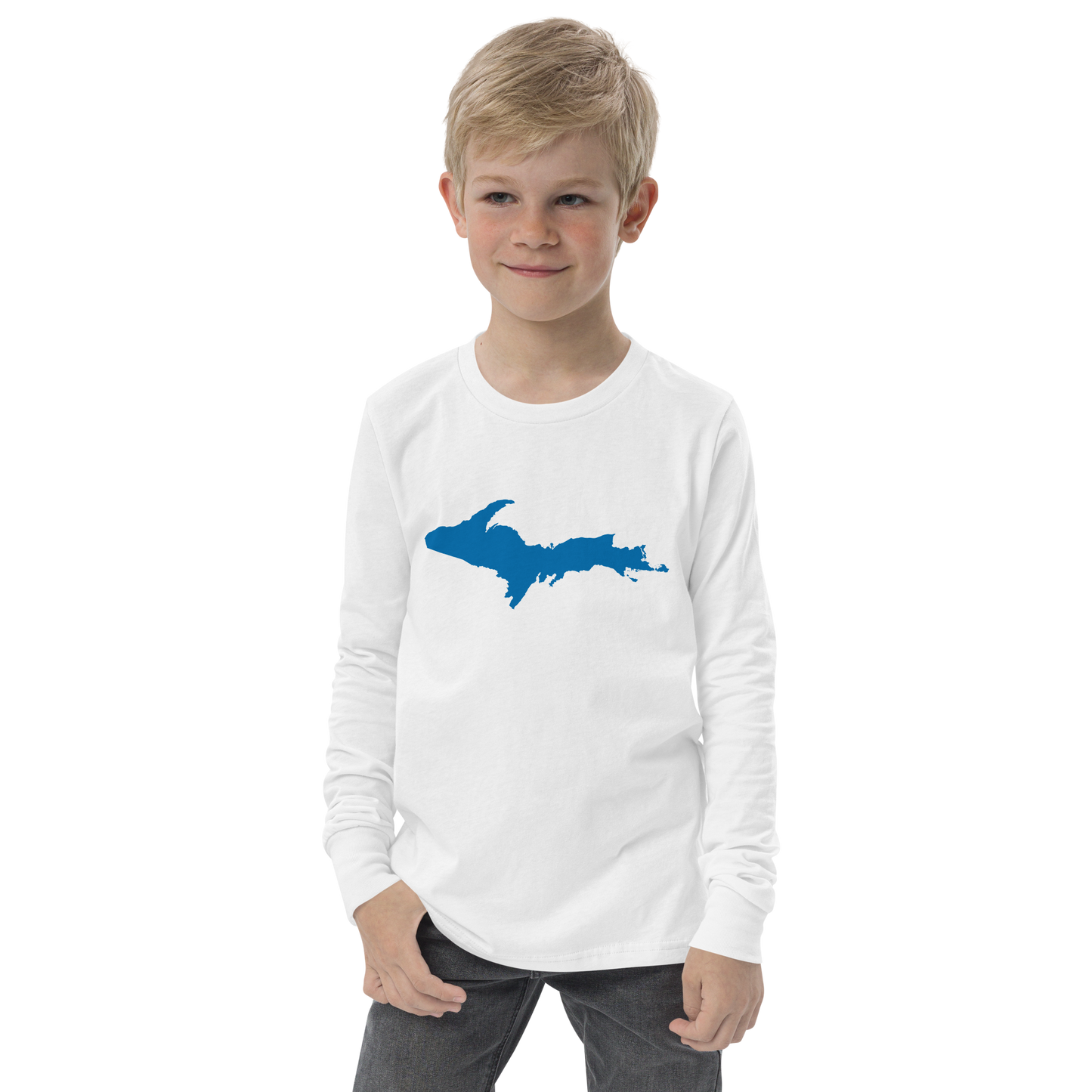 Michigan Upper Peninsula T-Shirt (w/ Azure UP Outline) | Youth Long Sleeve