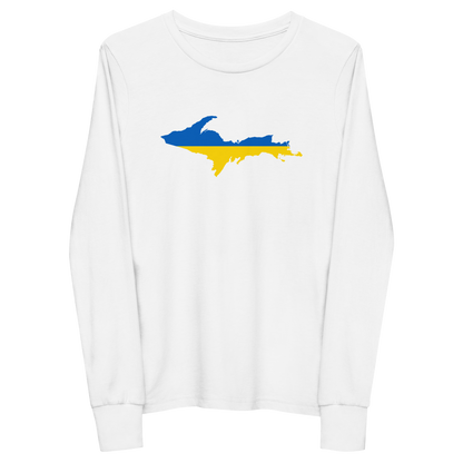 Michigan Upper Peninsula T-Shirt (w/ UP Ukraine Flag Outline) | Youth Long Sleeve