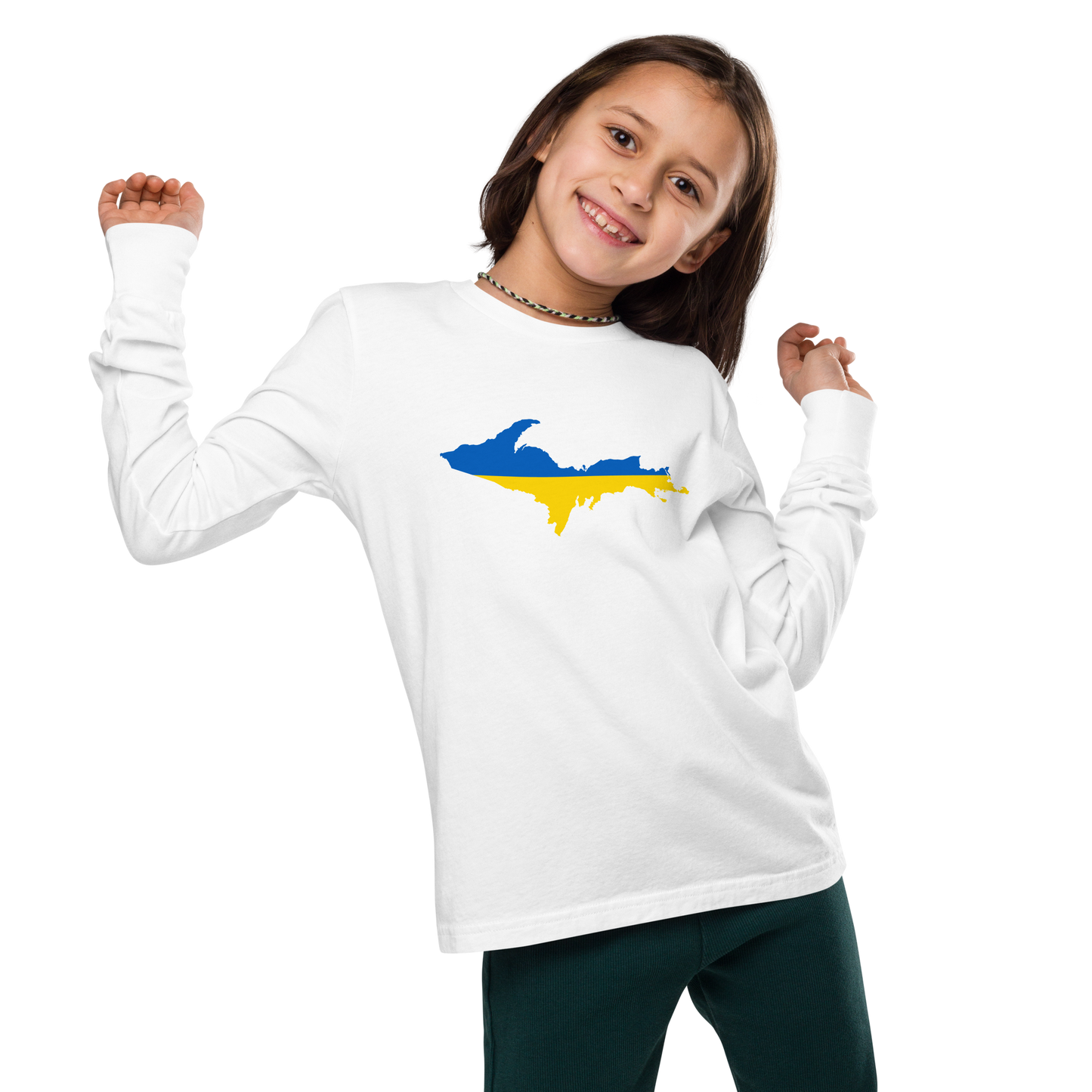 Michigan Upper Peninsula T-Shirt (w/ UP Ukraine Flag Outline) | Youth Long Sleeve