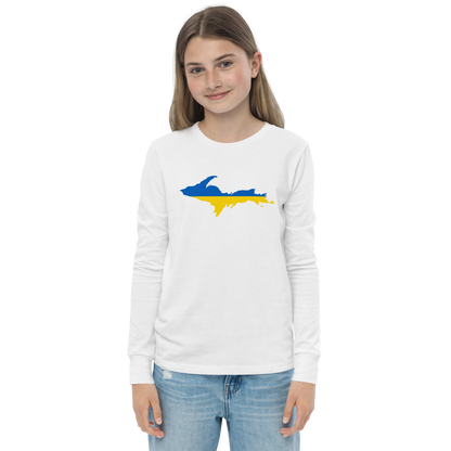 Michigan Upper Peninsula T-Shirt (w/ UP Ukraine Flag Outline) | Youth Long Sleeve