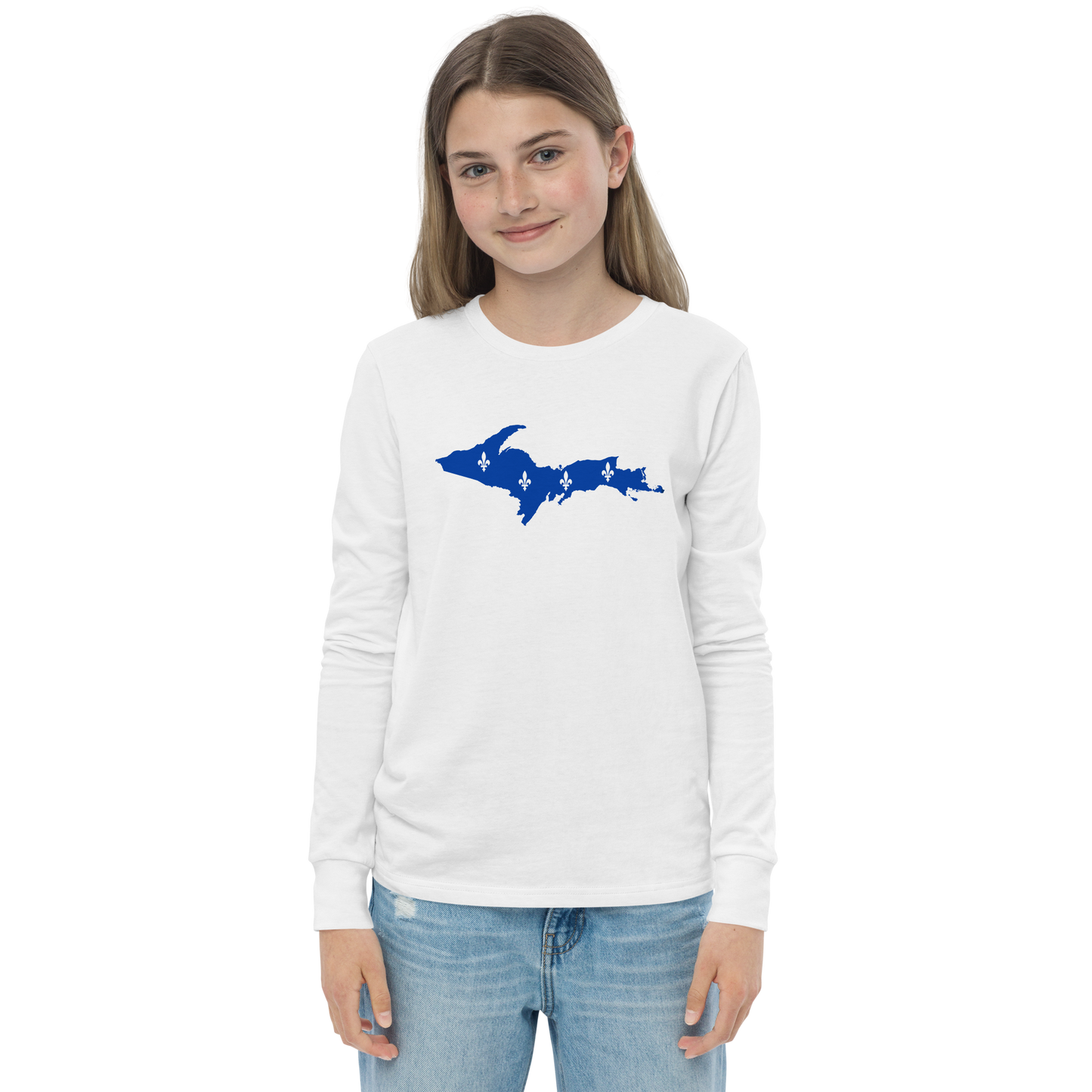 Michigan Upper Peninsula T-Shirt (w/ UP Quebec Flag Outline) | Youth Long Sleeve