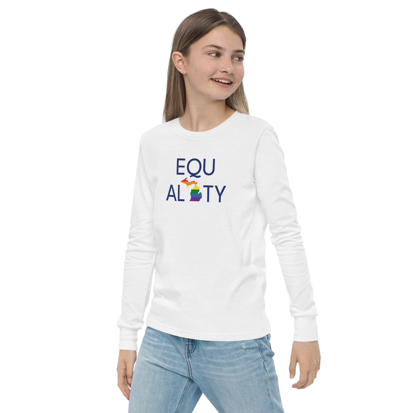 Michigan 'Equality' T-Shirt (LGBTQ Pride Colors) | Unisex Youth Long Sleeve